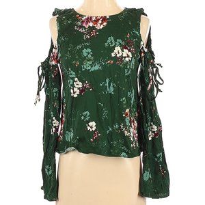 H&M Floral Green Long Sleeve Top XS NWOT!
